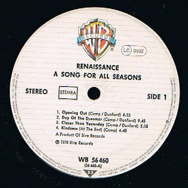Renaissance (4) : A Song For All Seasons (LP, Album)