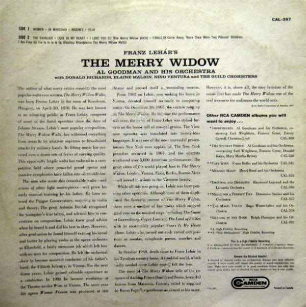 Al Goodman And His Orchestra - The Merry Widow (LP, Mono) - Funky Moose Records 2631799116-lot007 Used Records
