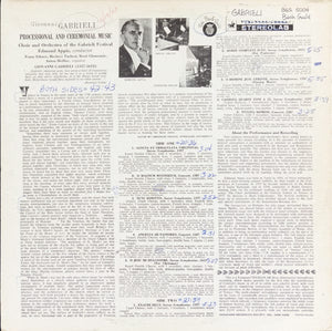 Giovanni Gabrieli, Choirs and Orchestra of the Gabrieli Festival, Edmond Appia - Processional And Ceremonial Music (LP, Album) - Funky Moose Records 2598889437-LOT007 Used Records