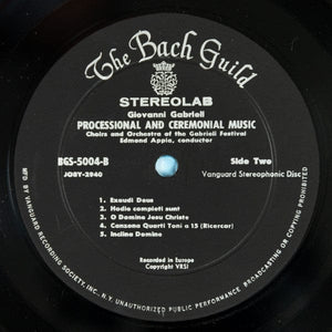 Giovanni Gabrieli, Choirs and Orchestra of the Gabrieli Festival, Edmond Appia - Processional And Ceremonial Music (LP, Album) - Funky Moose Records 2598889437-LOT007 Used Records