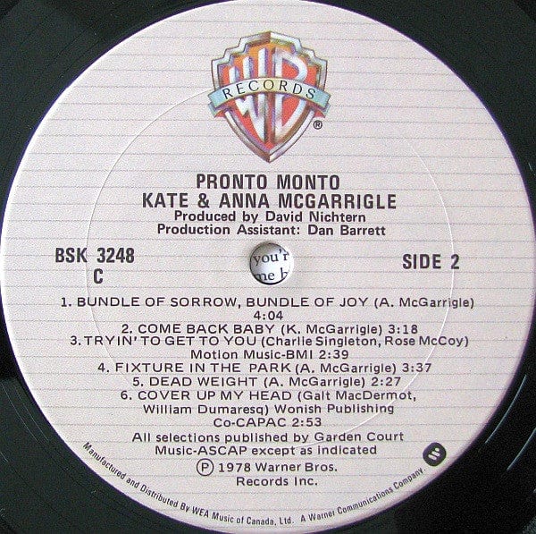 Kate & Anna McGarrigle - Pronto Monto (LP, Album) - Funky Moose Records 2717105413-lot008 Used Records