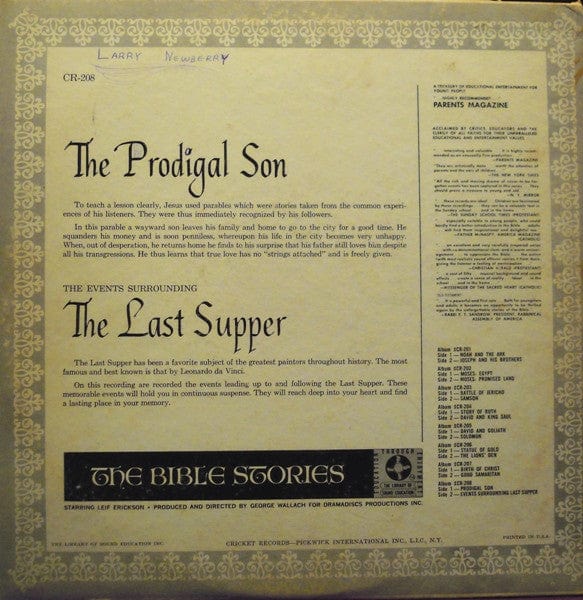Leif Erickson - Bible Stories:  The Prodigal Son / The Last Supper, Vol. VIII (LP) - Funky Moose Records 2712205141-JP5 Used Records