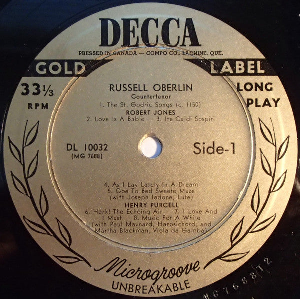 Russell Oberlin : A Russell Oberlin Recital (LP)