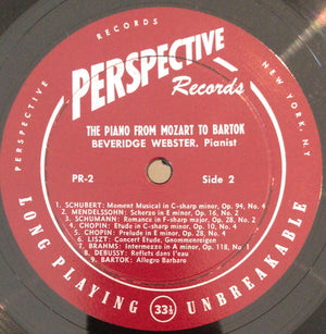 Beveridge Webster : The Piano From Mozart To Bartok (LP)