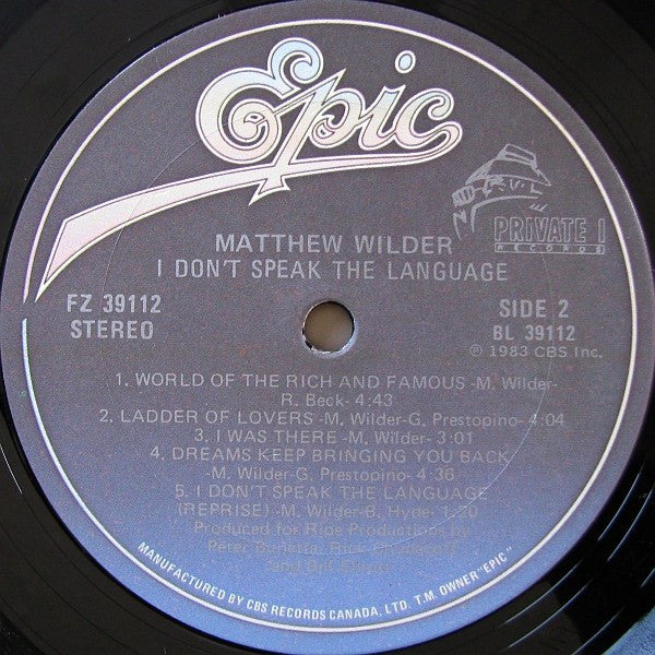 Matthew Wilder : I Don't Speak The Language (LP, Album)
