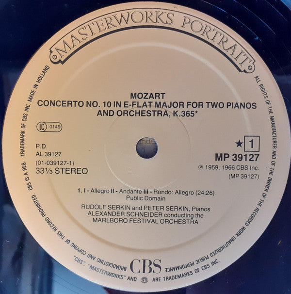 Mozart*, Rudolf Serkin, Peter Serkin, Marlboro Festival Orchestra, Alexander Schneider : Concerto No. 10 For Two Pianos, K.365, Piano Concerto No. 20, K.466 (LP, Comp)