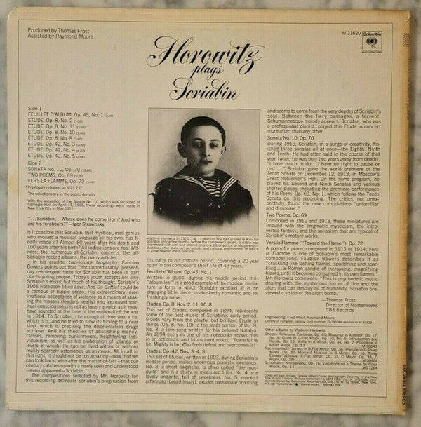 Horowitz* Plays Scriabin* : Horowitz Plays Scriabin (LP, Album)