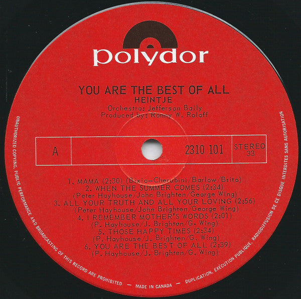Heintje : You Are The Best Of All (LP)
