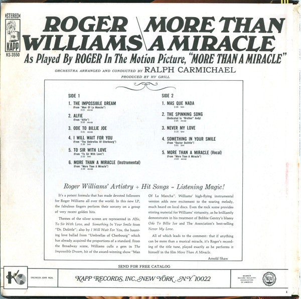 Roger Williams (2) : More Than A Miracle (LP)