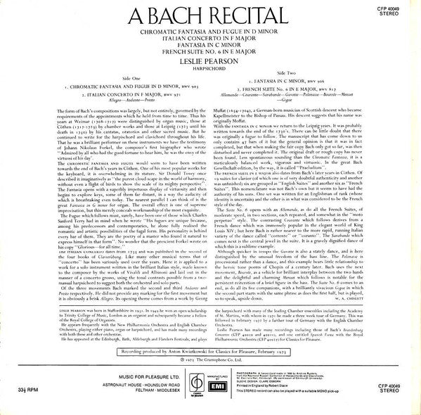 J. S. Bach*, Leslie Pearson : A Bach Recital (LP)