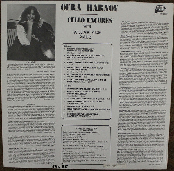 Ofra Harnoy, William Aide : Cello Encores (LP, Album)