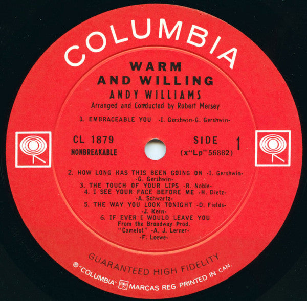 Andy Williams : Warm And Willing (LP, Album, Mono)