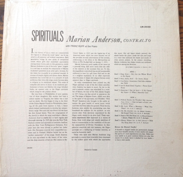 Marian Anderson : Spirituals (LP, Mono)