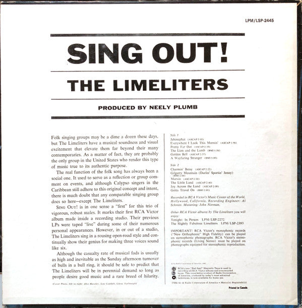 The Limeliters : Sing Out! (LP, Album)