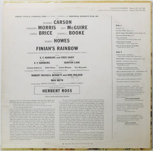 Various : Finian's Rainbow (The Original Cast Of The 1960 Broadway Production) (LP, RE)