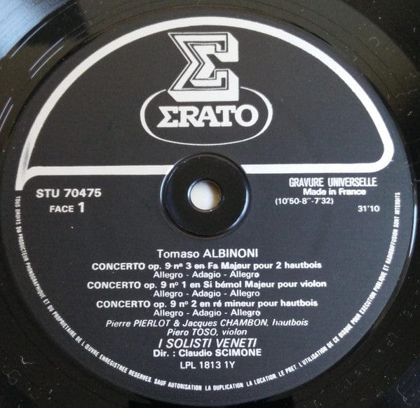 Albinoni*, I Solisti Veneti / Dir. Claudio Scimone - Six Concertos Pour Hautbois, Violon & Continuo - Nos 1 À 6 - Op. 9 (LP, RE, Bla) - Funky Moose Records 2214353215-JH5 Used Records