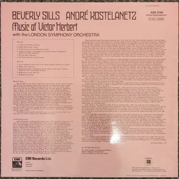Beverly Sills, André Kostelanetz : Victor Herbert - Music Of Victor Herbert (LP, Album, Quad) - Funky Moose Records 2214362596-JH5 Used Records