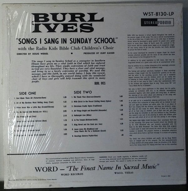 Burl Ives - Songs I Sang In Sunday School (LP, Album) - Funky Moose Records 2284309663-mp003 Used Records