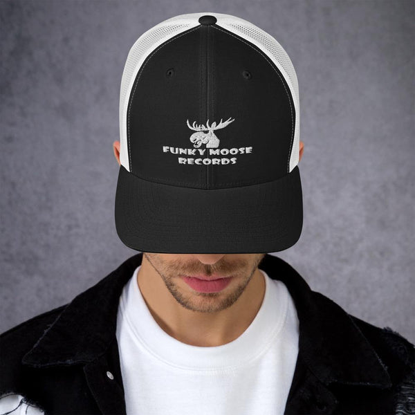Funky Moose Records Embroidered Trucker CapBlack/ White