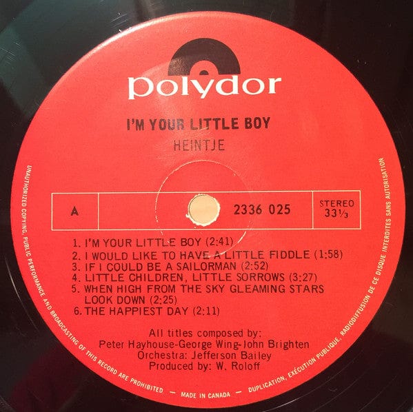 Heintje - I'm Your Little Boy (LP) - Funky Moose Records 2355373387-LOT002 Used Records