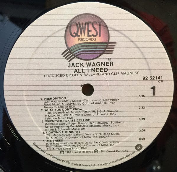 Jack Wagner - All I Need (LP, Album) - Funky Moose Records 2364009763-JP5 Used Records