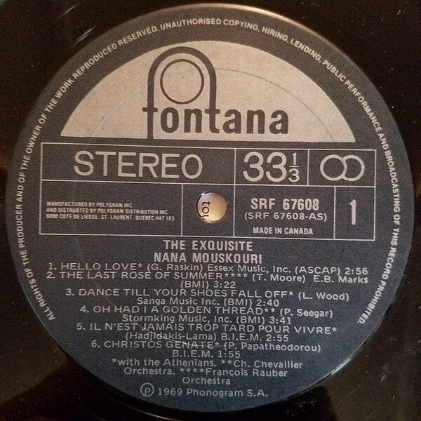 Nana Mouskouri - The Exquisite Nana Mouskouri (LP) - Funky Moose Records 2284468663-mp004 Used Records
