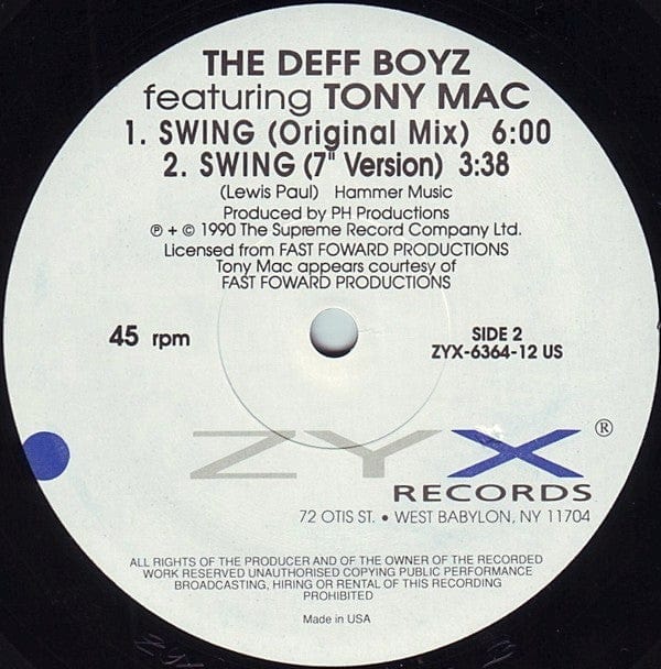 The Deff Boyz Featuring Tony Mac - Swing (12") - Funky Moose Records 2225999911-JP5 Used Records