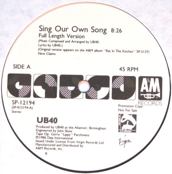 UB40 - Sing Our Own Song (12", Single, Promo, EMW) - Funky Moose Records 2461376552-LOT006 Used Records