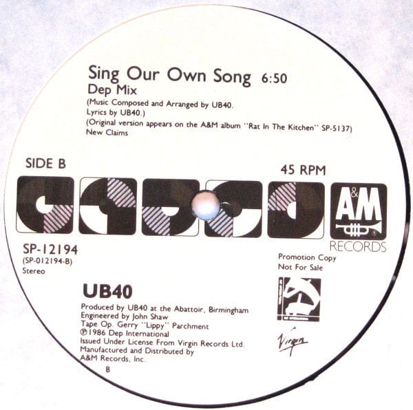 UB40 - Sing Our Own Song (12", Single, Promo, EMW) - Funky Moose Records 2461376552-LOT006 Used Records