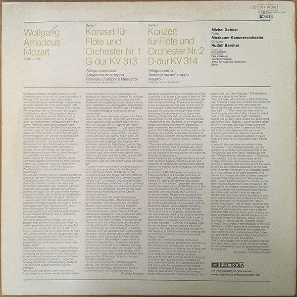 W.A. Mozart*, Michel Debost, Moskauer Kammerorchester*, Rudolf Barshai - Flötenkonzerte Nr.1 & Nr.2 (LP, Album) - Funky Moose Records 2214362521-JH5 Used Records